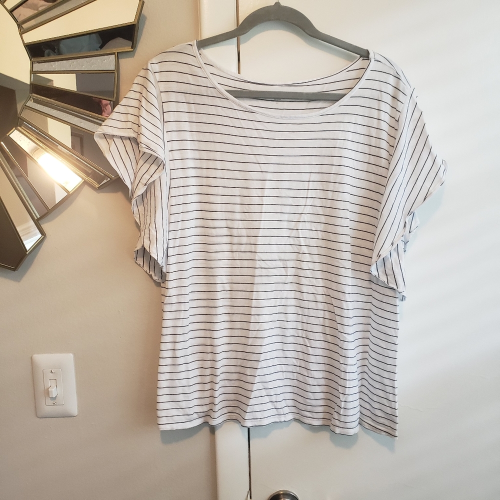 Loft Flutter Sleeve Striped Shirt